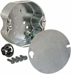 4 Inch Round Ceiling Rated Box, 1-1/2 Inch Deep, UL Listed, Steel Construction