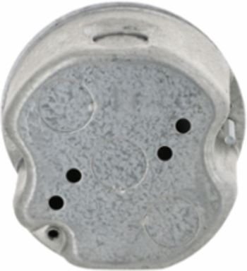 4 Inch Round Ceiling Rated Box, 2-1/8 Inch Deep, 70 lbs Support Load, 5 Knockouts
