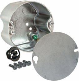 4 Inch Round Ceiling Rated Box, 2-1/8 Inch Deep, 70 lbs Support Load, 5 Knockouts