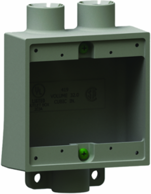 2 Gang Shallow Device Box, 1/2 Inch Hub Size, 9 in x 5 in x 3 in, Cast Iron