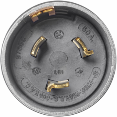 Heavy-Duty Male Plug, 50A 250V DC/600V AC, 3-Pole 4-Wire, Screw Terminal, Black