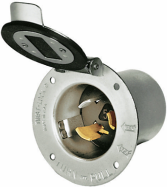 Industrial Flanged Inlet Locking Device, 50A 250V DC/600V AC, 2-Pole 3-Wire
