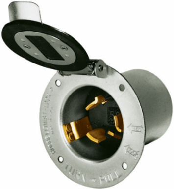 50A Flanged Inlet Locking Device, 3-Pole 4-Wire, 250V DC/600V AC, Screw Terminal