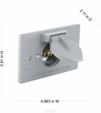 1-Gang Weatherproof Cover, Horizontal, Motor Plug Base 1.600 in. Dia., 15A, 125V, Gray