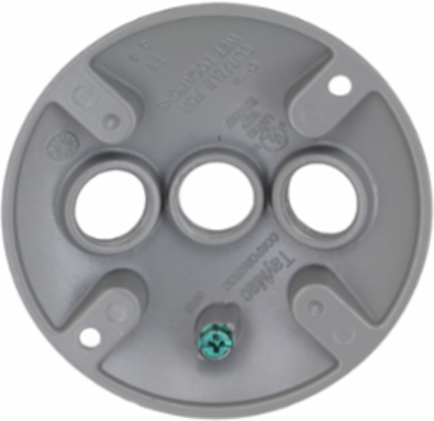 Round Weatherproof Cover with Three 1/2 Inch Outlets, NEMA 3R Rated, Gray