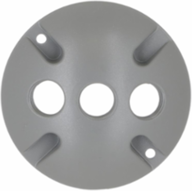 Round Weatherproof Cover with Three 1/2 Inch Outlets, NEMA 3R Rated, Gray