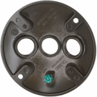 Round Weatherproof Cluster Cover, Three 1/2 in. Threaded Outlets, Bronze