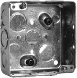 4 In. Square Box, 1-1/2 in. Deep, 21 Cu. In., with Raised Ground Screw, with Concentric, 1/2 & 3/4 in. KO (50-Pack)