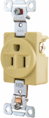 Commercial Grade Single Receptacle, 2-Pole 3-Wire, 15A 125V, Ivory