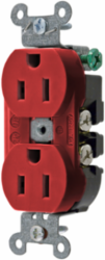 Red Commercial Receptacle, 15A 125V, 2-Pole 3-Wire, NEMA 5-15R