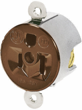 Commercial Grade Panel Mount Receptacle 15A 125V 2-Pole 3-Wire Side Wired Brown