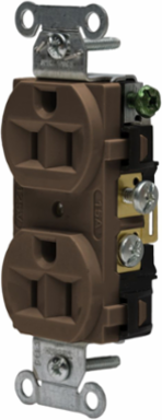Straight Blade Devices, Receptacles, Duplex, Commercial/Industrial Grade, 2-Pole 3-Wire Grounding, 15A 125V, 5-15R, Brown