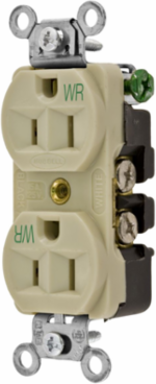 Weather Resistant Duplex Receptacle, 15A 125V, 2-Pole 3-Wire Grounding, Ivory