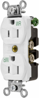 Weather Resistant Duplex Receptacle, 15A 125V, 2-Pole, 3-Wire, White