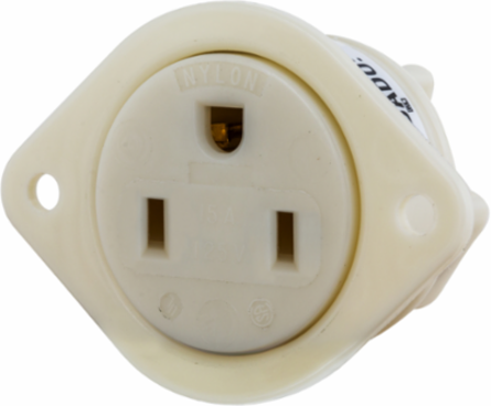 Clamp Type Flanged Receptacle 15A 125V 2-Pole 3-Wire Grounding White