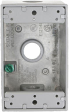 1-Gang Weatherproof Electrical Box with Three 1/2 Inch Threaded Outlets, Gray