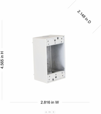1-Gang Weatherproof Box, 3 Outlets, Metallic Construction, 2.81 Inch Width, White