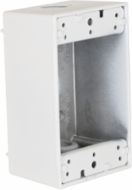 1-Gang Weatherproof Box, 3 Outlets, Metallic Construction, 2.81 Inch Width, White