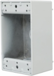 1-Gang Weatherproof Box with Four 1/2 Inch Threaded Outlets, Metallic Construction, NEMA 3R