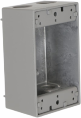 Weatherproof Box 1-Gang, 5 Outlet (1/2 Inch), Aluminum Construction, Gray