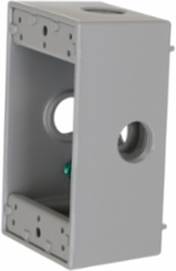1-Gang Weatherproof Box with Five 1/2 Inch Threaded Outlets, Aluminum Construction