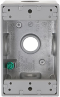 1-Gang Weatherproof Box with Five 1/2 Inch Threaded Outlets, Aluminum Construction