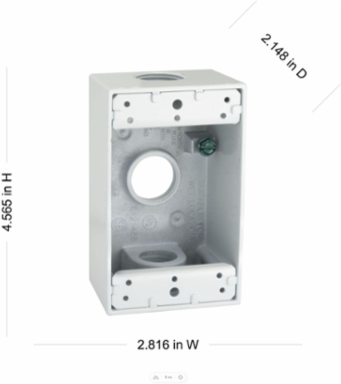 1-Gang Weatherproof Box, 3 Outlets, 3/4 Inch Threaded, Aluminum, White