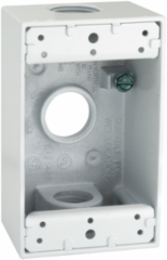 1-Gang Weatherproof Box, 3 Outlets, 3/4 Inch Threaded, Aluminum, White