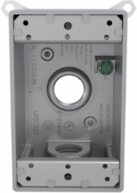 1-Gang Weatherproof Box with Four 3/4 Inch Threaded Outlets, Gray, NEMA 3R