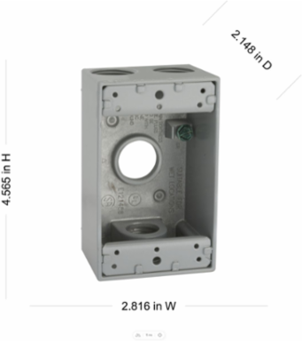 1-Gang Weatherproof Box with Four 3/4 Inch Threaded Outlets, Gray, NEMA 3R