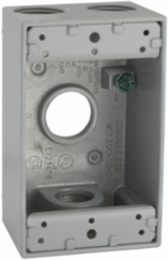1-Gang Weatherproof Box with Four 3/4 Inch Threaded Outlets, Gray, NEMA 3R