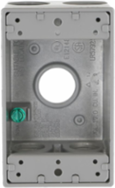 1-Gang Weatherproof Box with 5 Outlets, 3/4 Inch Threads, Metallic Gray