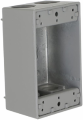 1-Gang Weatherproof Box with 5 Outlets, 3/4 Inch Threads, Metallic Gray