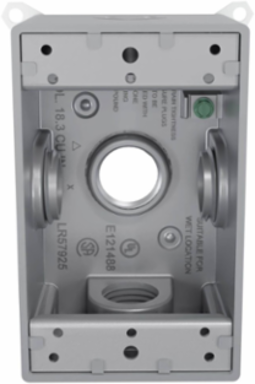 1-Gang Weatherproof Box with 5 Threaded 3/4 Inch Outlets, Gray