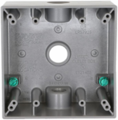 2-Gang Weatherproof Box, 3 Outlets, 4.5 Inch Width, Metallic, Gray