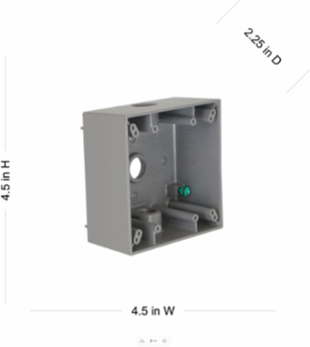2-Gang Weatherproof Box, 3 Outlets, 4.5 Inch Width, Metallic, Gray