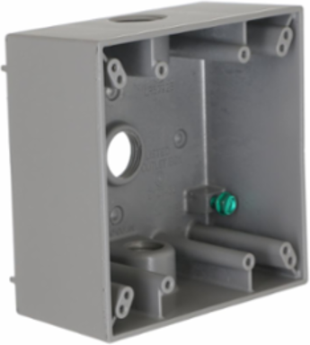 2-Gang Weatherproof Box, 3 Outlets, 4.5 Inch Width, Metallic, Gray