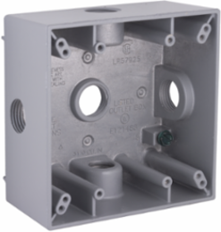 2-Gang Weatherproof Box with Five 1/2 Inch Threaded Outlets, Gray, Metallic Construction