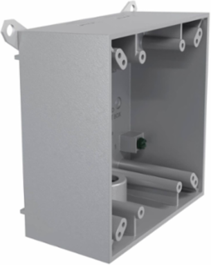 2-Gang Weatherproof Electrical Box with Four 1/2 Inch Threaded Outlets, Gray