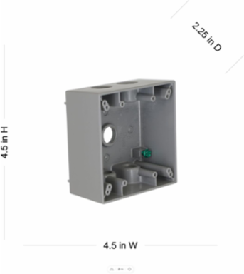 2-Gang Weatherproof Box with Five 1/2 Inch Outlets, Gray, NEMA 3R Rating