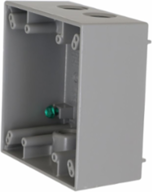 2-Gang Weatherproof Box with Five 1/2 Inch Outlets, Gray, NEMA 3R Rating