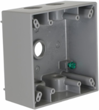2-Gang Weatherproof Box with Five 1/2 Inch Outlets, Gray, NEMA 3R Rating