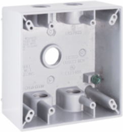 2-Gang Weatherproof Box, 5 Threaded Outlets, 1/2 Inch, UL Listed, Aluminum Construction