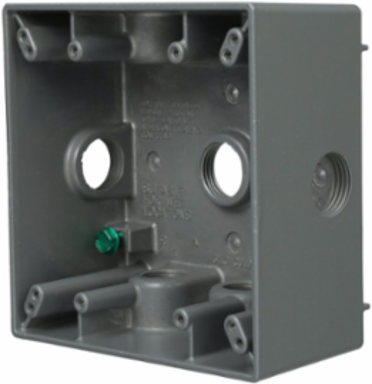 2-Gang Weatherproof Box with 7 Threaded Outlets, Aluminum, NEMA 3R