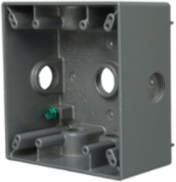 2-Gang Weatherproof Box with 7 Threaded Outlets, Aluminum, NEMA 3R