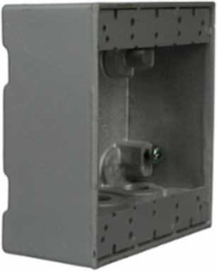 2-Gang Weatherproof Box with 7 Threaded Outlets, 4.5 Inch Width, Gray