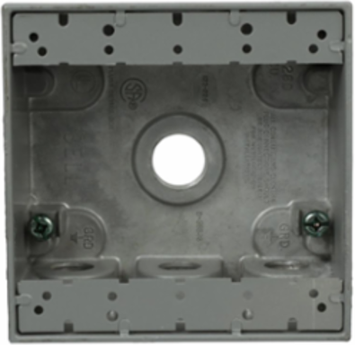 2-Gang Weatherproof Box with 7 Threaded Outlets, 4.5 Inch Width, Gray