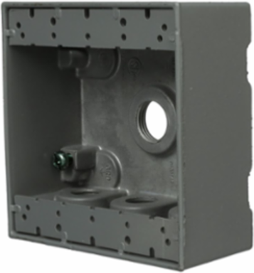 2-Gang Weatherproof Box with 7 Threaded Outlets, 4.5 Inch Width, Gray