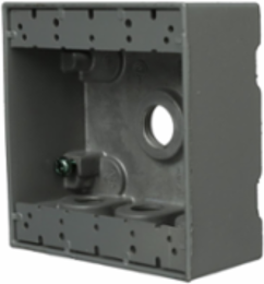 2-Gang Weatherproof Box with 7 Threaded Outlets, 4.5 Inch Width, Gray