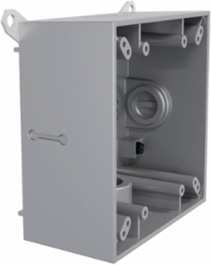 2-Gang Weatherproof Box with Five 3/4 Inch Outlets, NEMA 3R, Aluminum Construction